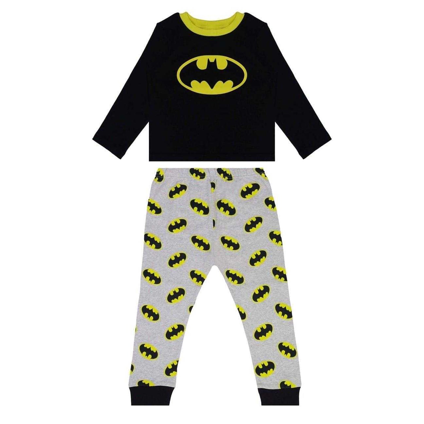 Black-Yellow-Grey - Front - Batman Baby Cotton Long-Sleeved Pyjama Set