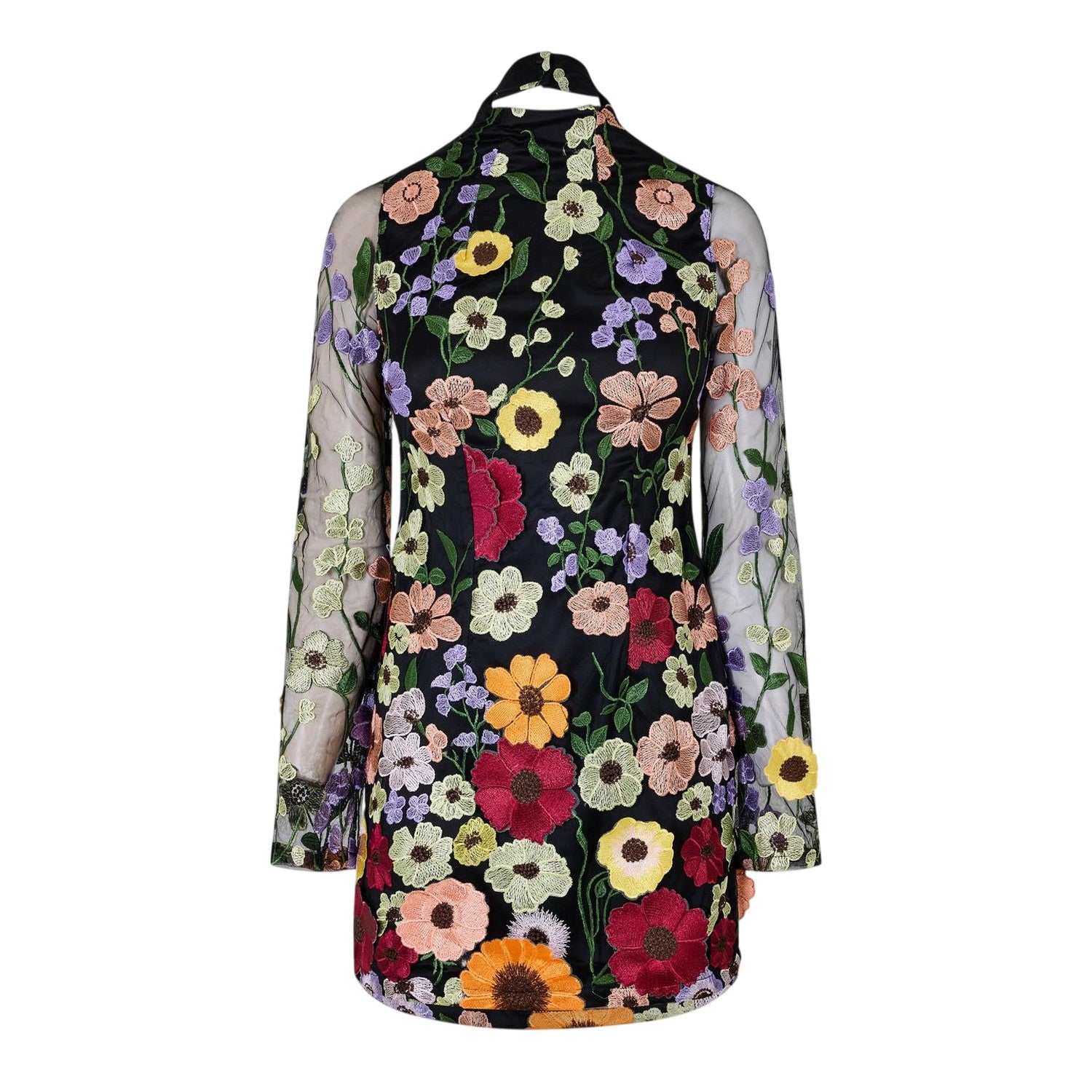 Floral - Front - AmyLynn Womens-Ladies Floral High-Neck Mini Dress