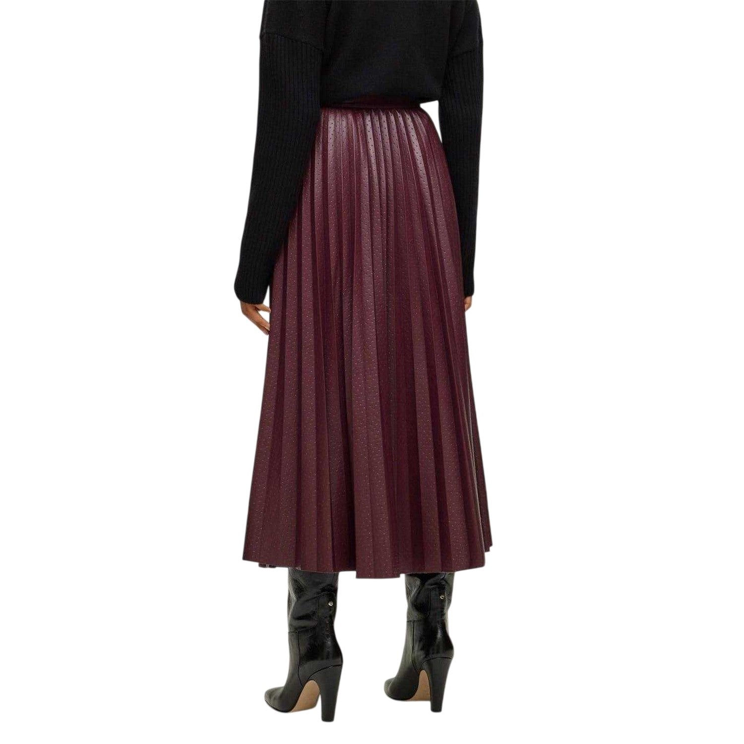 Red - Back - Boss Womens-Ladies Veplika Faux Leather Pleated Midi Skirt
