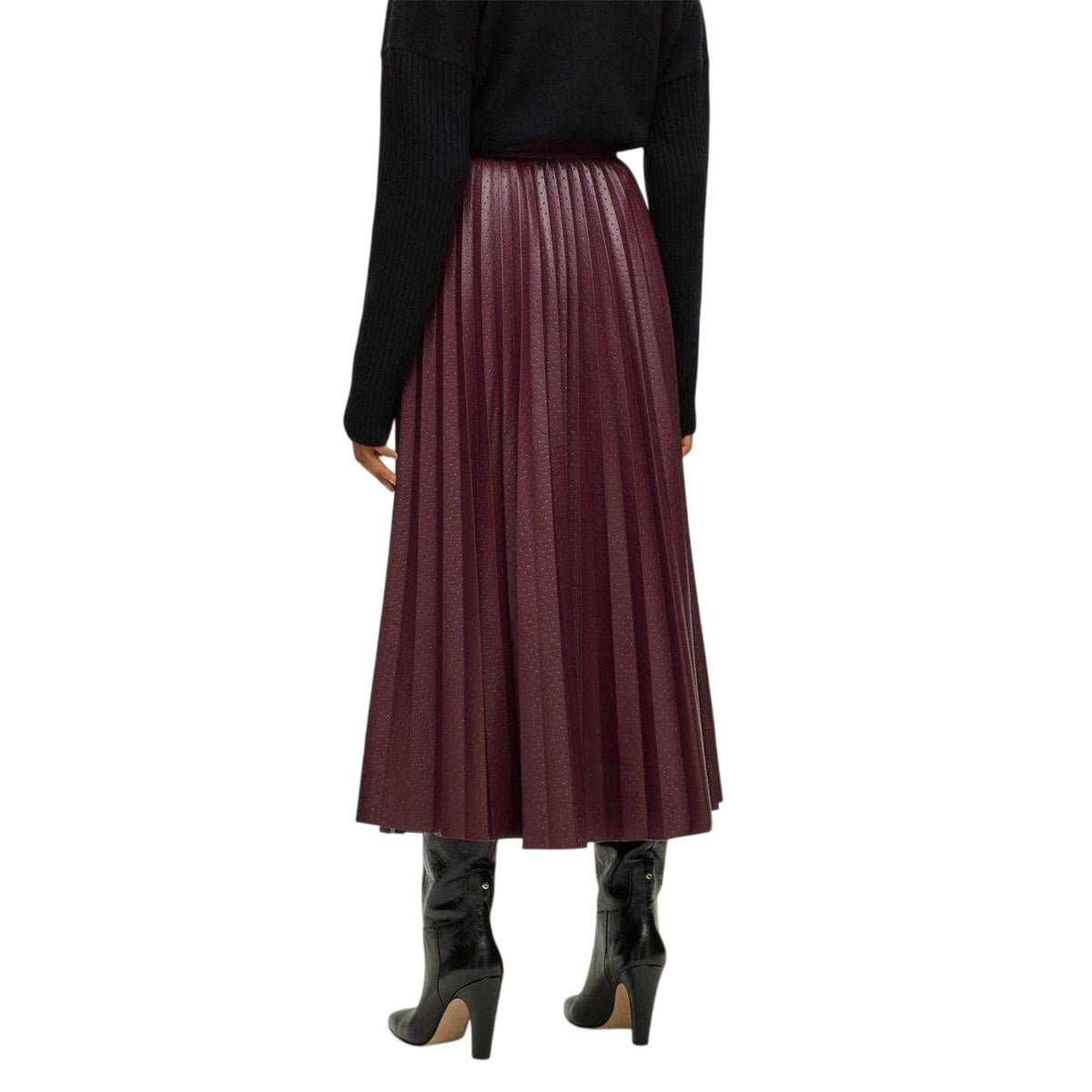 Red - Back - Boss Womens-Ladies Veplika Faux Leather Pleated Midi Skirt