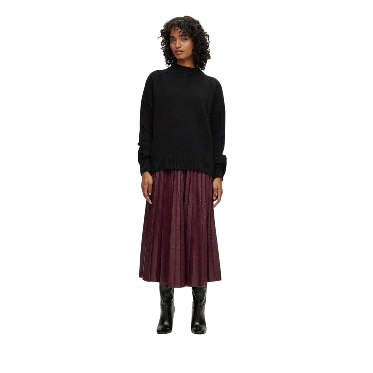 Red - Lifestyle - Boss Womens-Ladies Veplika Faux Leather Pleated Midi Skirt