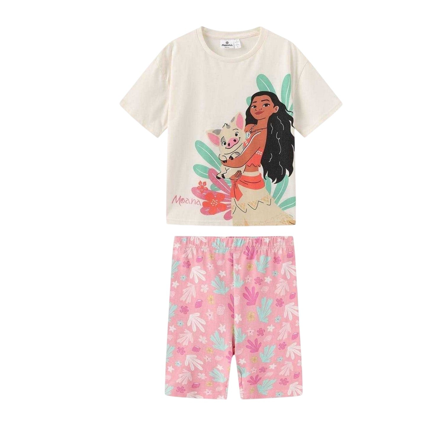 White-Pink - Front - Moana Childrens-Kids Printed Top & Bottom Set Set
