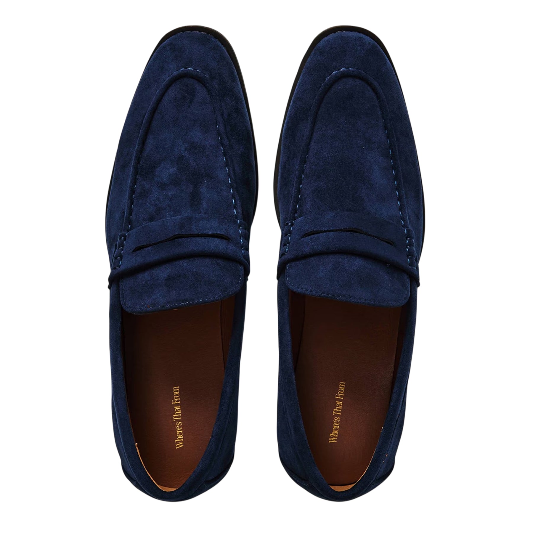 Navy - Side - Where´s That From Mens Suede Penny Loafers
