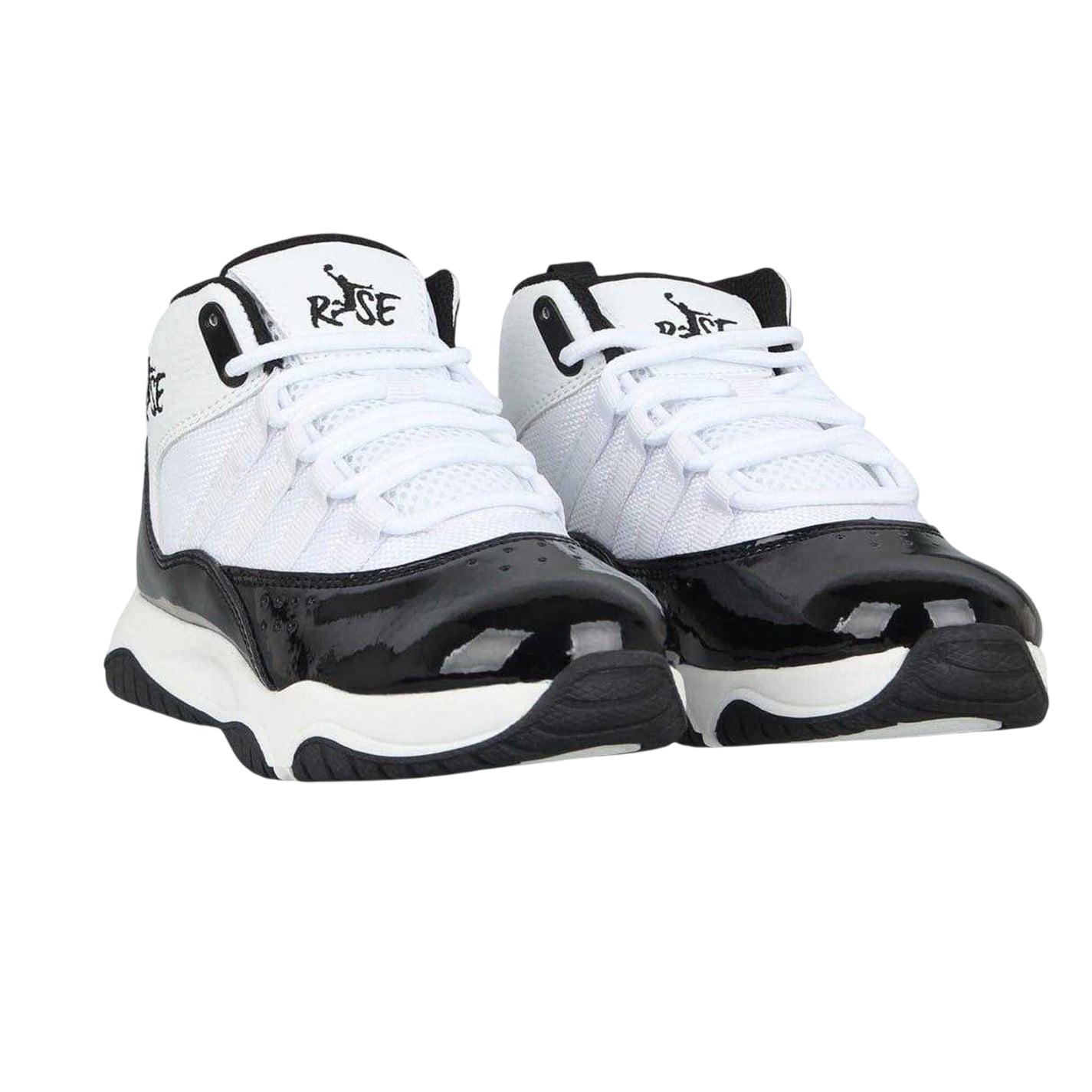 White-Black - Pack Shot - Rise Childrens-Kids Shuttle Trainers