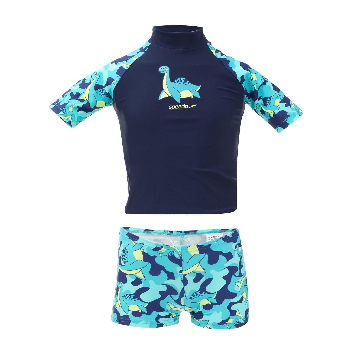 Blue - Front - Speedo Baby Printed Sun Protective Top And Trousers Set