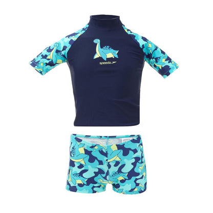Blue - Front - Speedo Baby Printed Sun Protective Top And Trousers Set