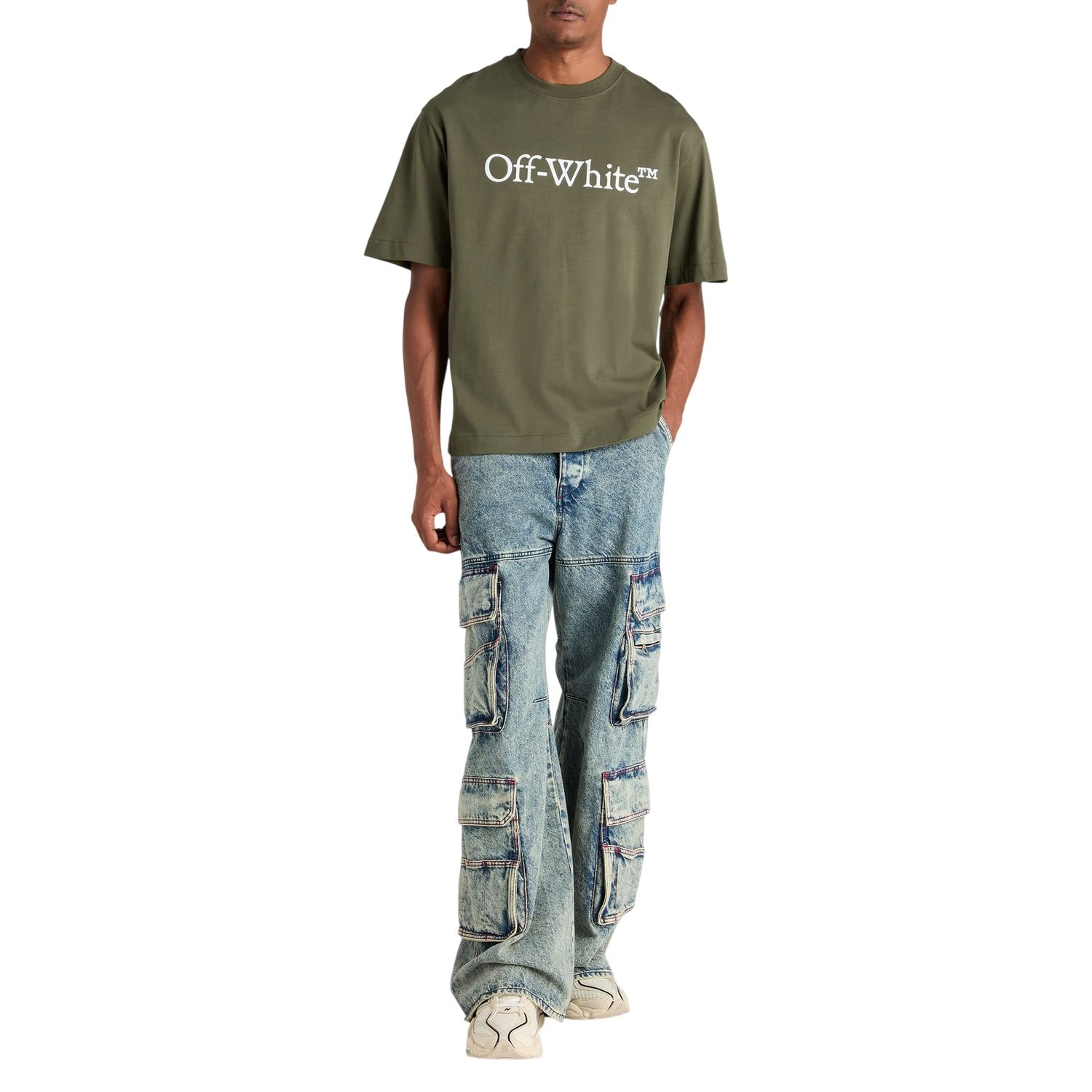Moss-White - Side - Off White Mens Bookish Lettering Crew Neck T-Shirt