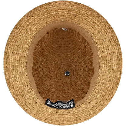 Tan - Side - Kangol Womens-Ladies Braided Woven Casual Bucket Hat