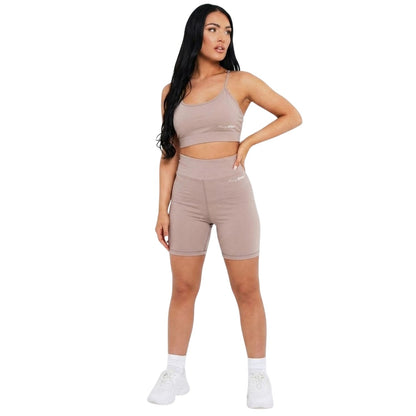Mocha - Back - Missy Empire Womens-Ladies Ruched Cycling Shorts