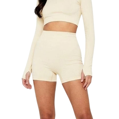 Cream - Front - Missy Empire Womens-Ladies Ruched Cycling Shorts