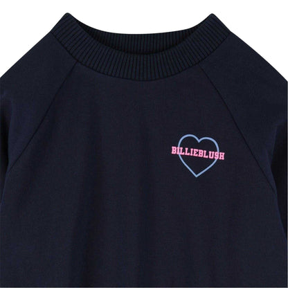 Navy - Side - Billieblush Girls Heart Sweatshirt Dress