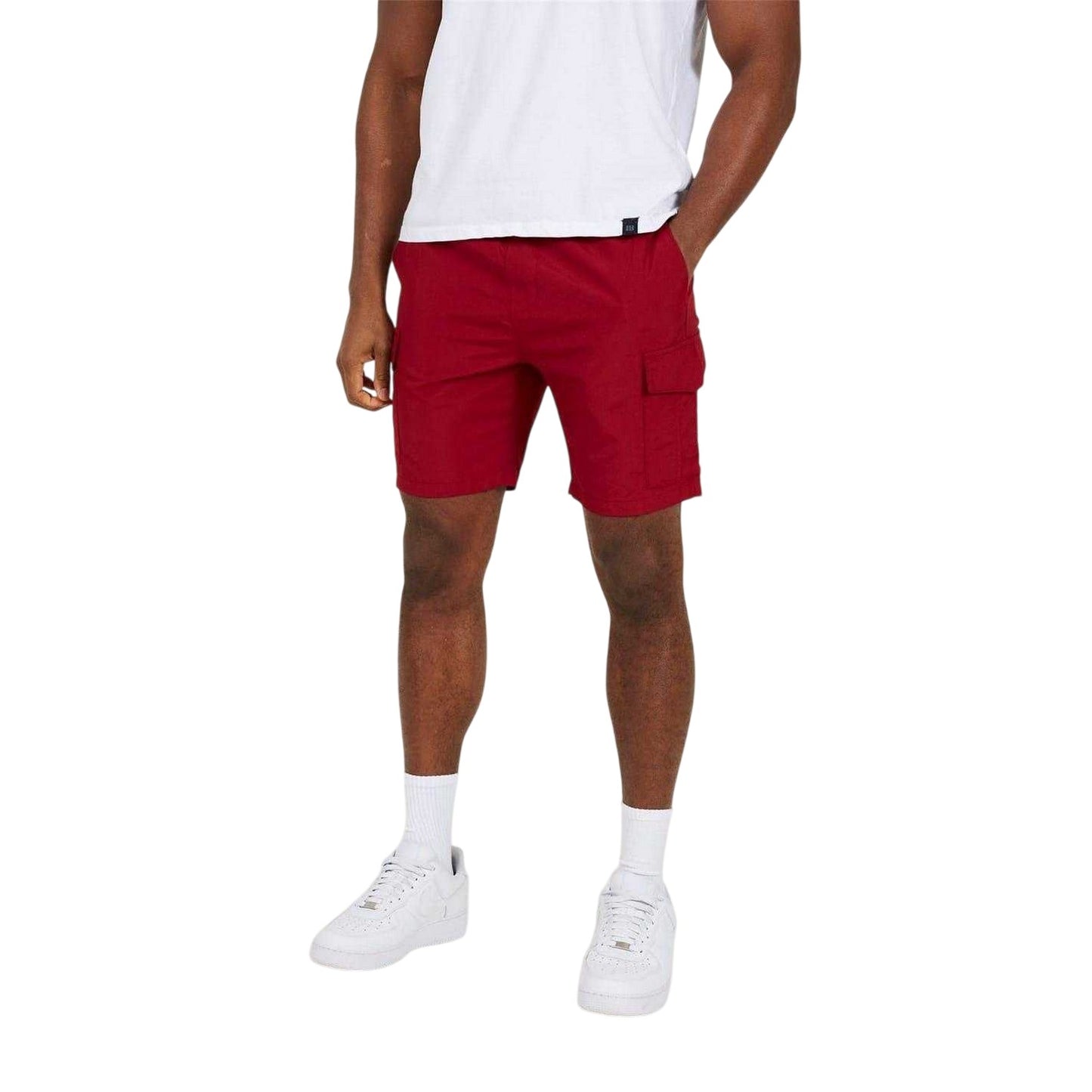 Burgundy - Side - Brave Soul Mens Cargo Shorts