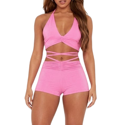 Pink - Front - Missy Empire Womens-Ladies Ruched Cycling Shorts