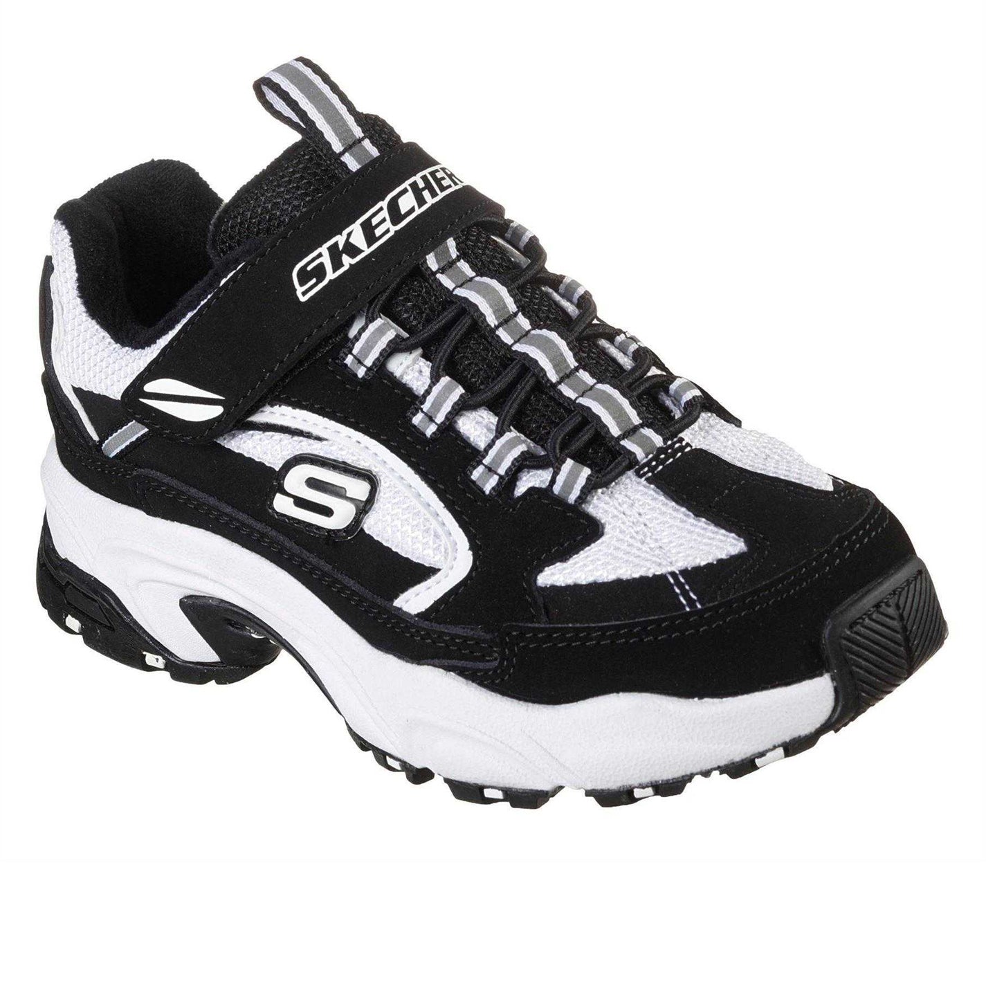 Black-White - Side - Skechers Childrens-Kids Low Cut Trainers