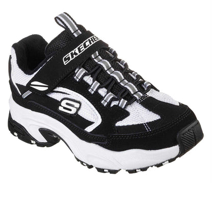 Black-White - Side - Skechers Childrens-Kids Low Cut Trainers