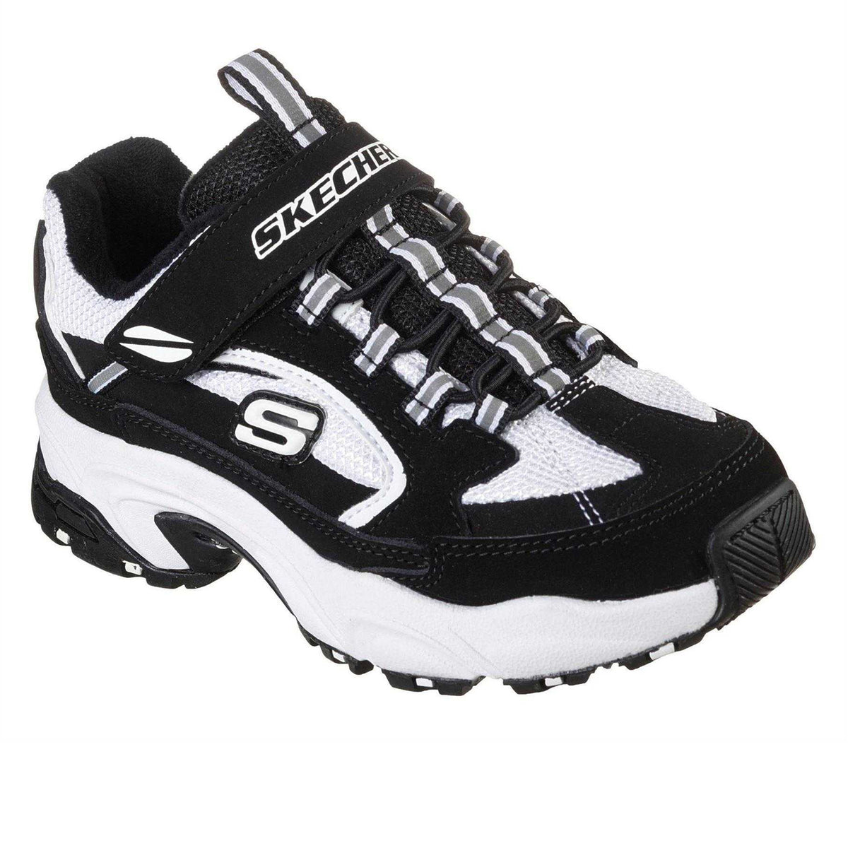 Black-White - Side - Skechers Childrens-Kids Low Cut Trainers
