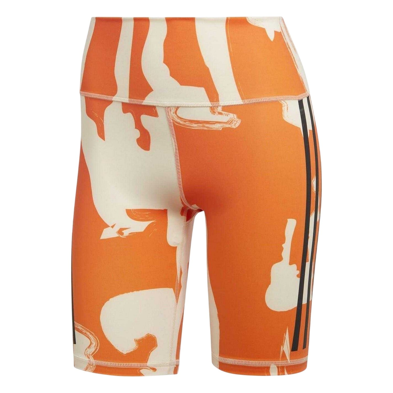 Orange-Beige - Front - Adidas Womens-Ladies Thebe Magugu Striped Cycling Shorts