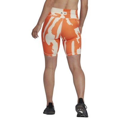 Orange-Beige - Back - Adidas Womens-Ladies Thebe Magugu Striped Cycling Shorts