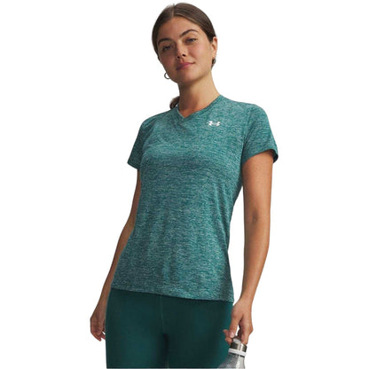 Green - Front - Under Armour Womens-Ladies Twist V Neck Loose Fit T-Shirt