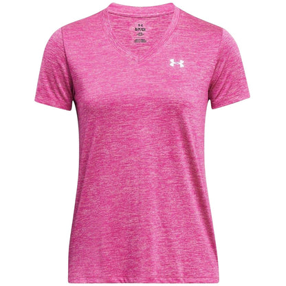 Hot Pink - Front - Under Armour Womens-Ladies Twist V Neck Loose Fit T-Shirt