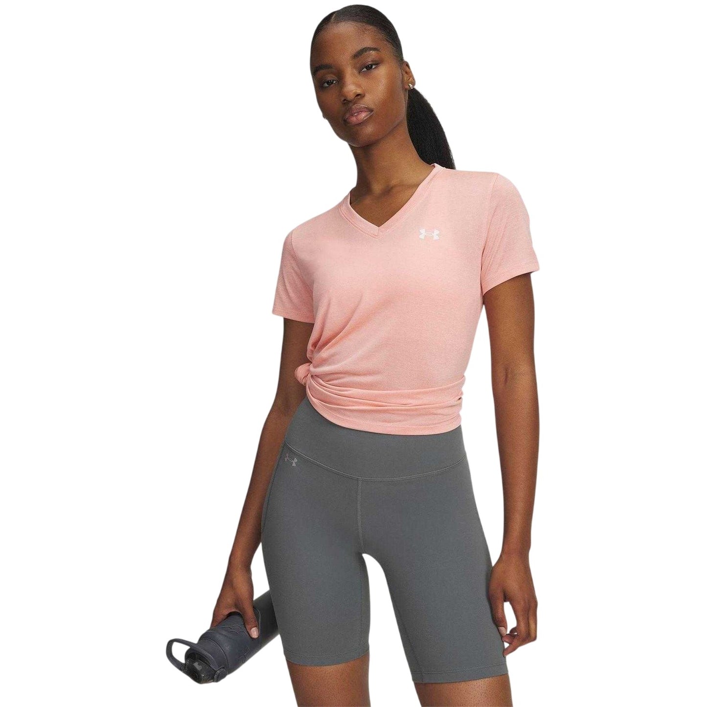Light Pink - Front - Under Armour Womens-Ladies Twist V Neck Loose Fit T-Shirt
