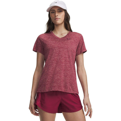 Claret - Front - Under Armour Womens-Ladies Twist V Neck Loose Fit T-Shirt