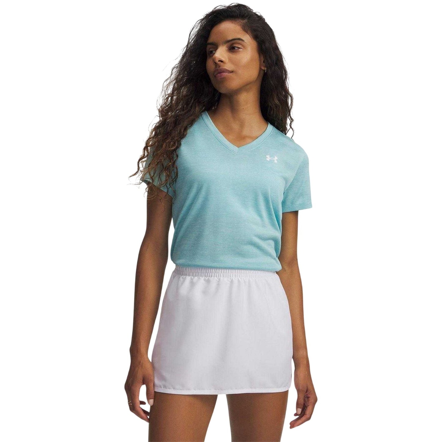 Blue Haze - Front - Under Armour Womens-Ladies Twist V Neck Loose Fit T-Shirt