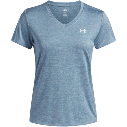 Calm Blue - Front - Under Armour Womens-Ladies Twist V Neck Loose Fit T-Shirt