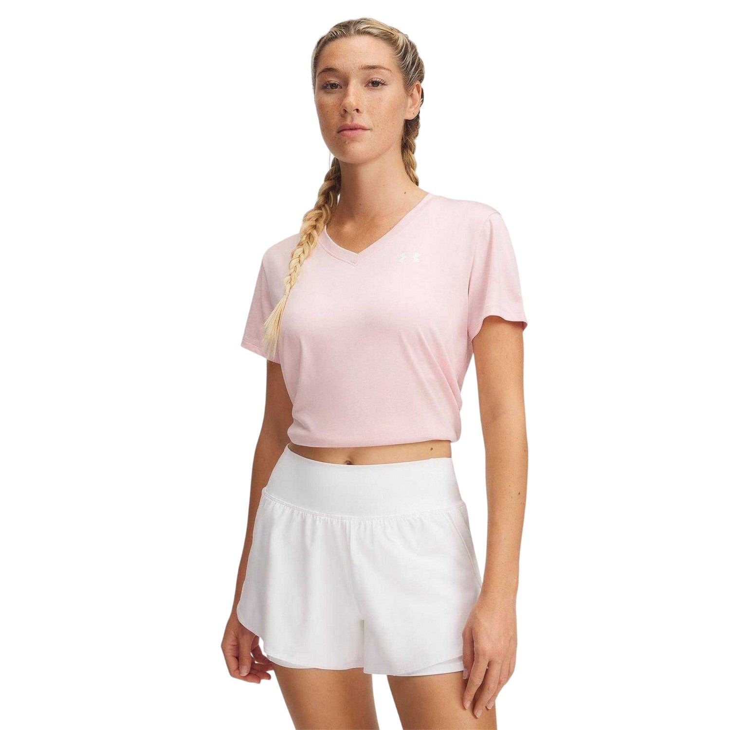 Baby Pink - Front - Under Armour Womens-Ladies Twist V Neck Loose Fit T-Shirt