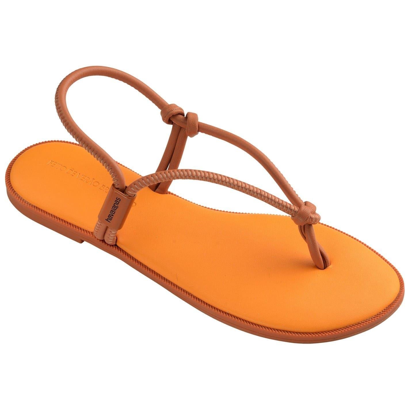 Orange - Side - Havaianas Womens-Ladies Minimalist Toe Post Beach Relaxed Fit Flat Sandals
