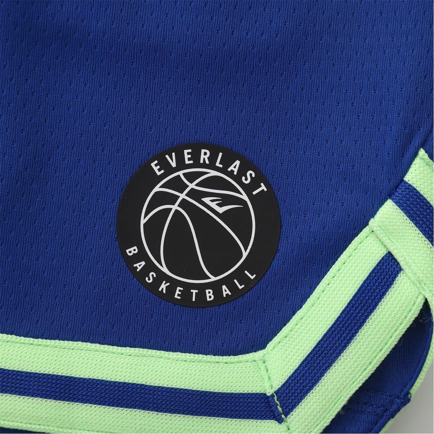 Blue-Green - Side - Everlast Childrens-Kids BB100 Mesh Basketball Shorts