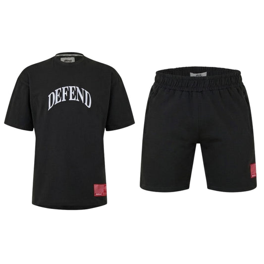 Black - Front - DFND London Mens Defend T-Shirt & Shorts Set
