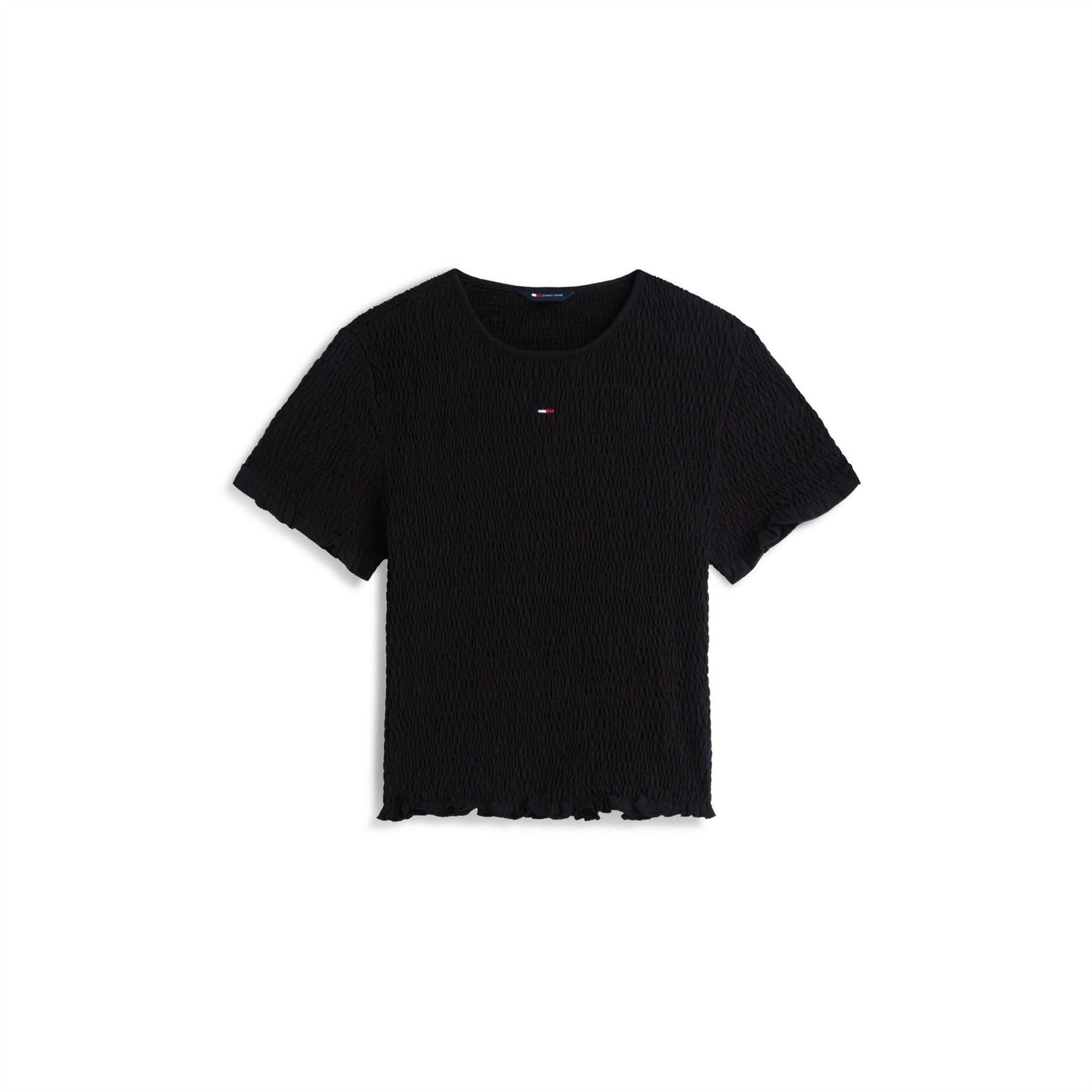 Black - Front - Tommy Jeans Womens-Ladies Shirred Cropped Smock Top