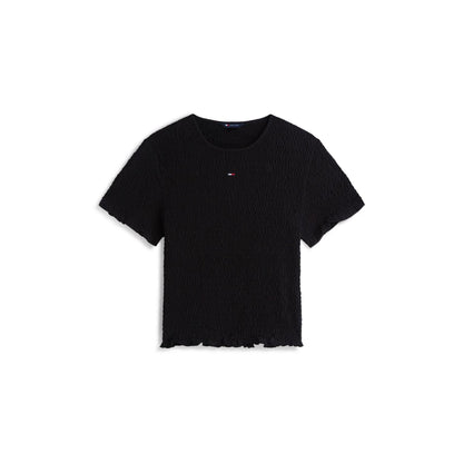 Black - Front - Tommy Jeans Womens-Ladies Shirred Cropped Smock Top