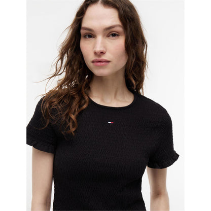Black - Lifestyle - Tommy Jeans Womens-Ladies Shirred Cropped Smock Top
