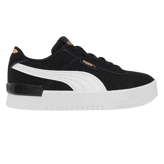 Black-White - Front - Puma Girls Jada Suede Trainers