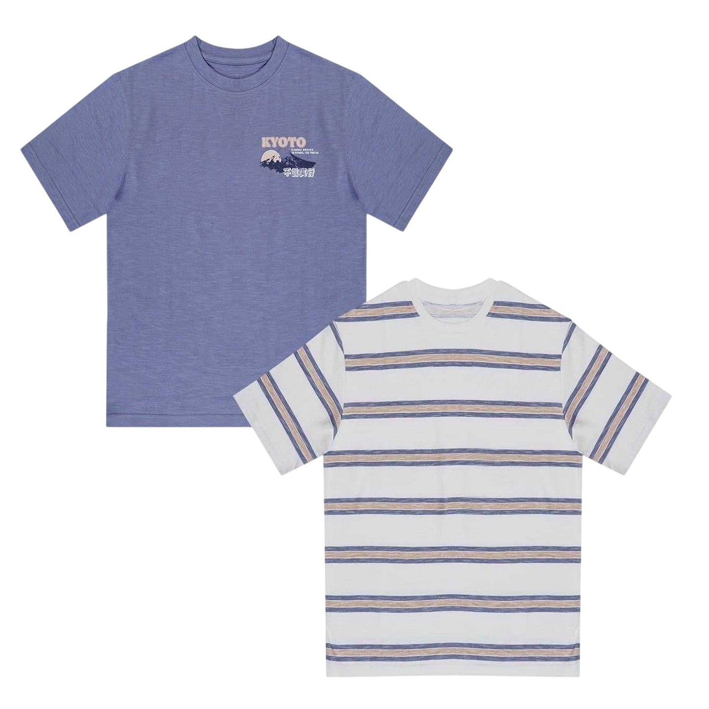 Blue - Front - Firetrap Childrens-Kids Japan Stripes T-Shirt (Pack of 2)