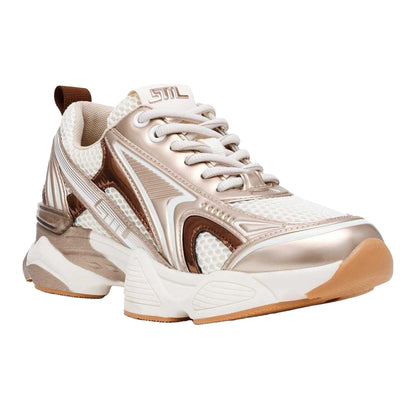 Gold - Side - Steve Madden Womens-Ladies Rhinestone Mesh Chunky Flat Trainers