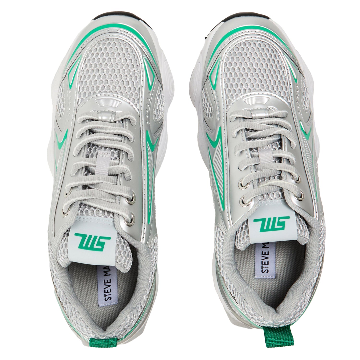 Green-Multicoloured - Side - Steve Madden Womens-Ladies Rhinestone Mesh Chunky Flat Trainers