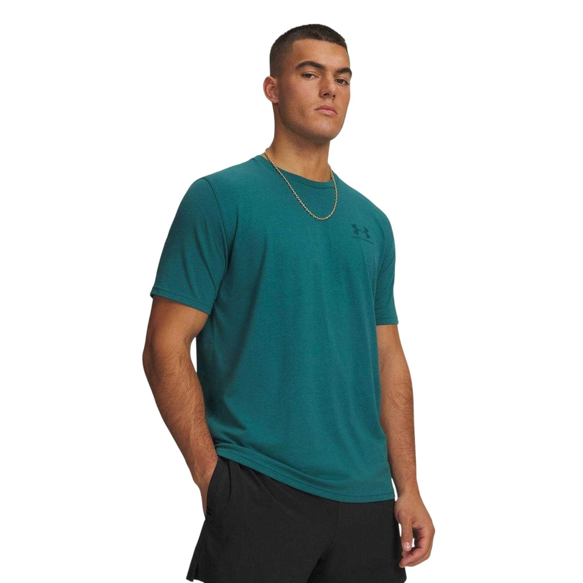 Green - Side - Under Armour Mens Sportstyle Chest Logo T-Shirt