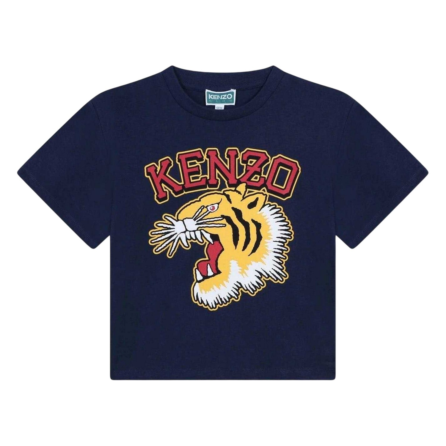 Navy - Front - Kenzo Childrens-Kids Print Jersey Logo T-Shirt