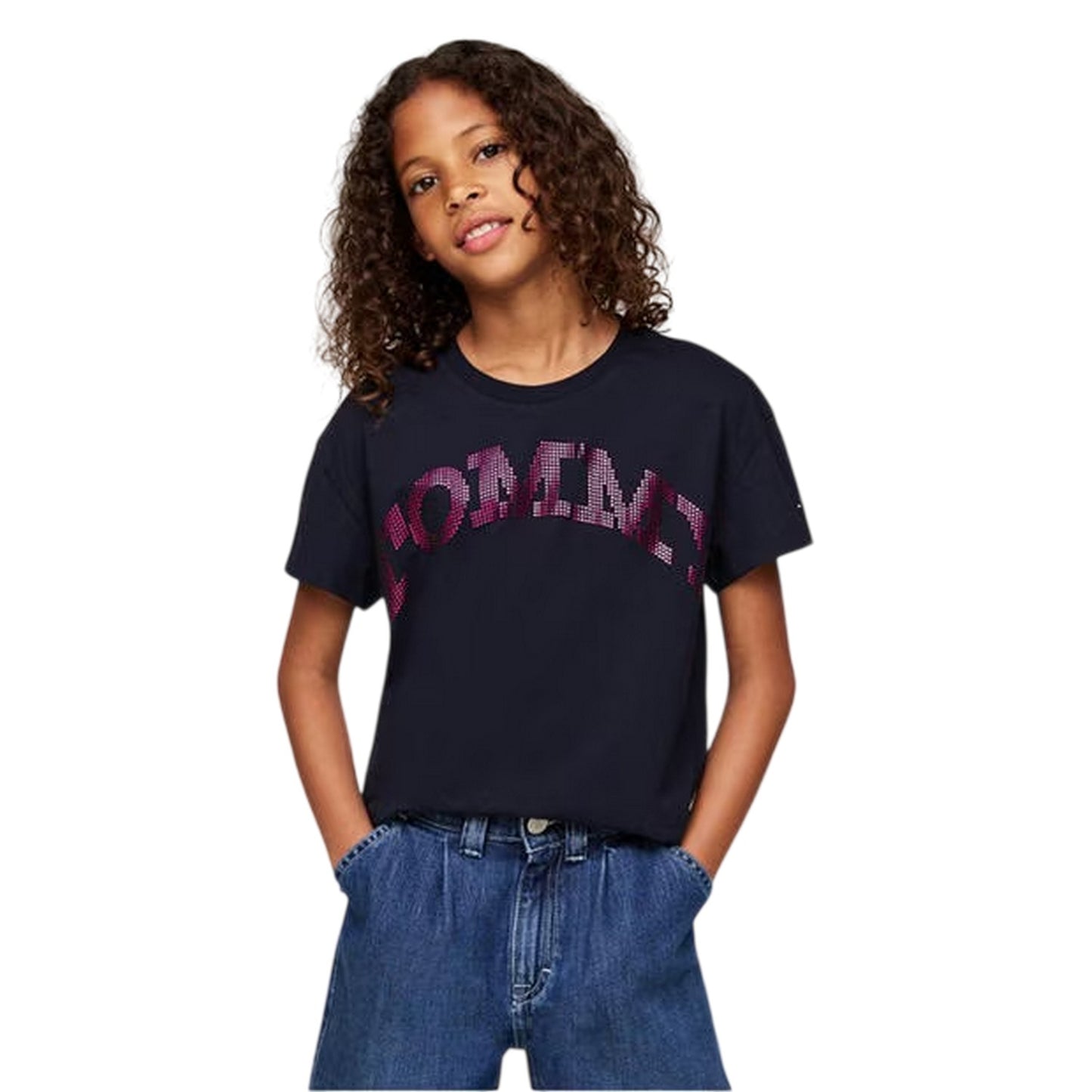 Desert Sky - Side - Tommy Hilfiger Childrens-Kids Text Logo T-Shirt