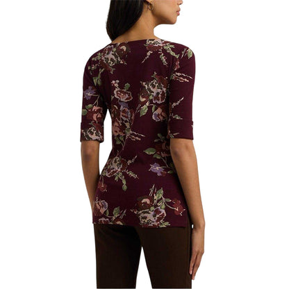 Burgundy Print - Back - Ralph Lauren Womens-Ladies Floral T-Shirt