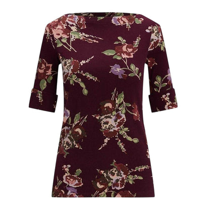 Burgundy Print - Front - Ralph Lauren Womens-Ladies Floral T-Shirt