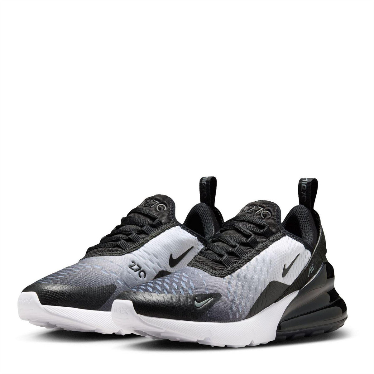 Black-White-Grey - Side - Nike Childrens-Kids Air Max 270 React Swoosh Trainers