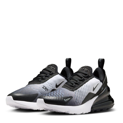 Black-White-Grey - Side - Nike Childrens-Kids Air Max 270 React Swoosh Trainers