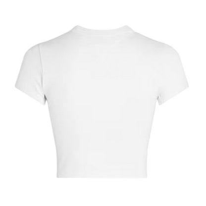 Ecru - Back - Tommy Jeans Womens-Ladies Embroidered Logo Crop T-Shirt