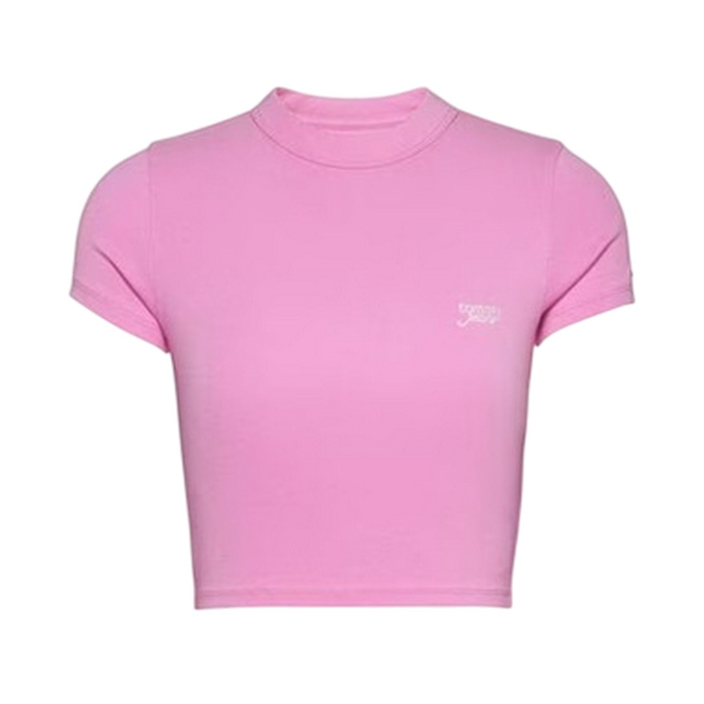 Pink Crush - Front - Tommy Jeans Womens-Ladies Embroidered Logo Crop T-Shirt
