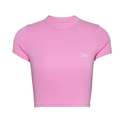 Pink Crush - Front - Tommy Jeans Womens-Ladies Embroidered Logo Crop T-Shirt