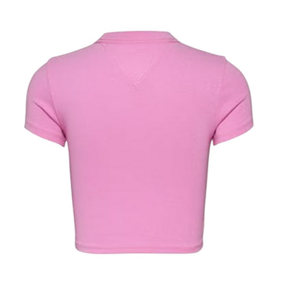 Pink Crush - Back - Tommy Jeans Womens-Ladies Embroidered Logo Crop T-Shirt